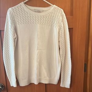 LOFT White Crew Neck Sweater Classic Knit